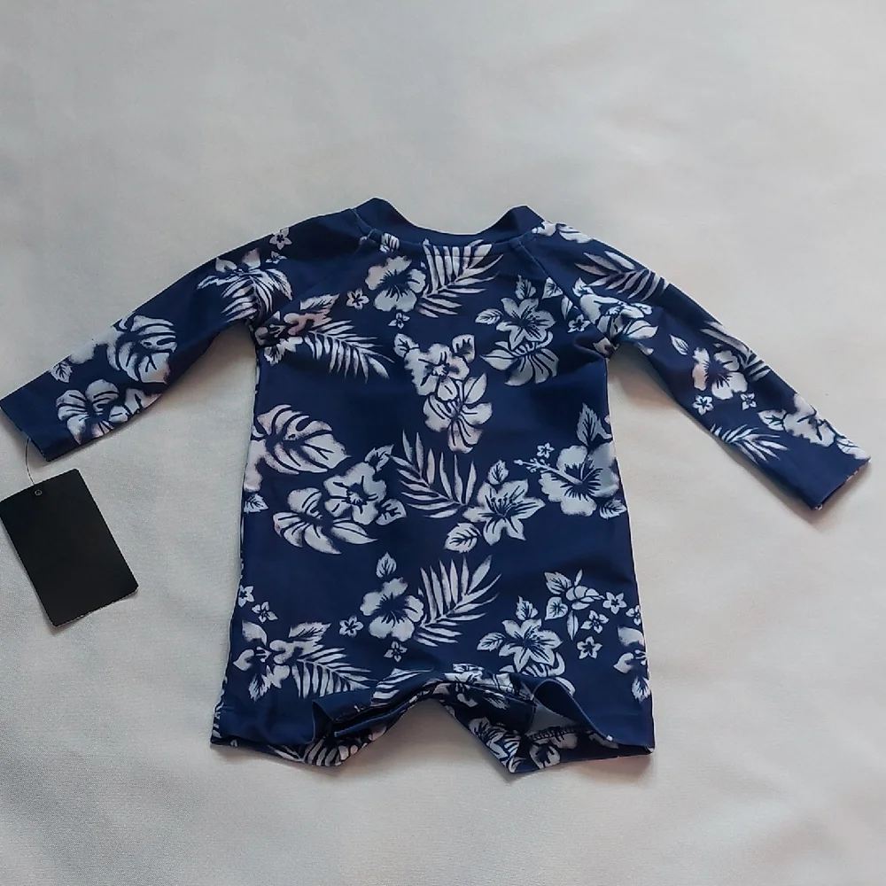 Hurley Kids Floral Swim Romper Blue one Piece‎ Newborn